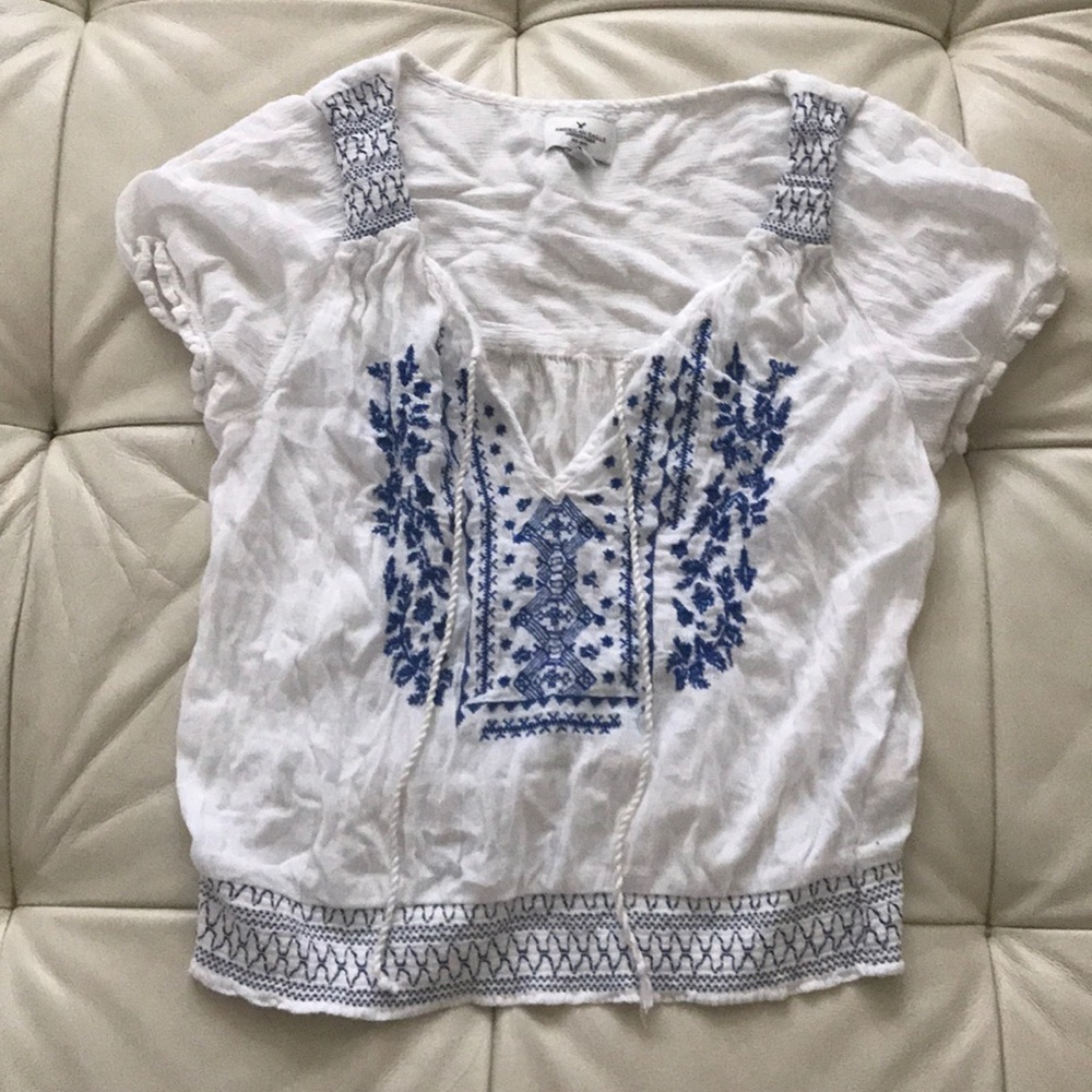 American Eagle Deep V Ruffle Sleeve Blouse